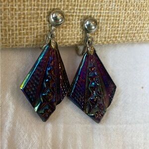 Plastic Peacock Colored Vintage Clip‎ on Earrings